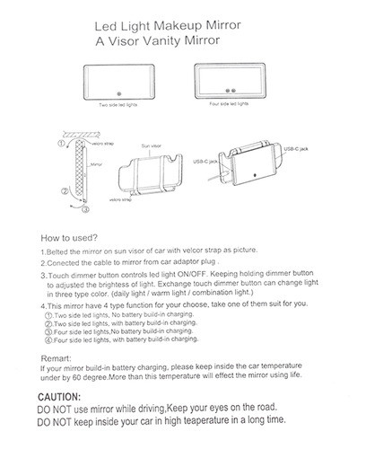 Luz De Tela De Espelho De Maquilhagem Com Viseira De Carro 6 1