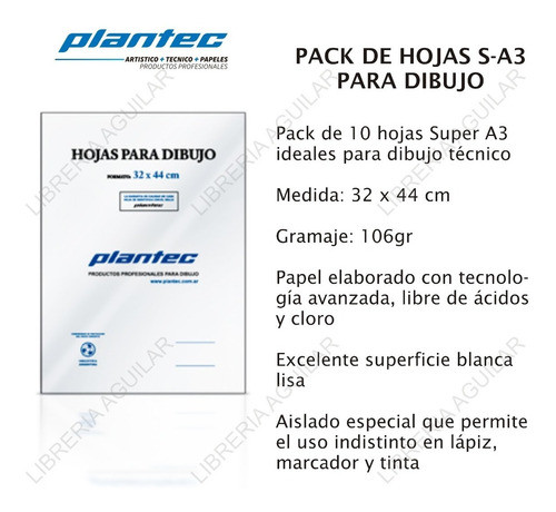 Hojas Super A3 32x44 Cm Plantec Pack 10 Hojas Dibujo Tecnico 1