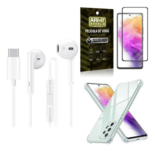 Kit Capa Samsung A73 5g + Fone De Ouvido Tipo C + Película 0