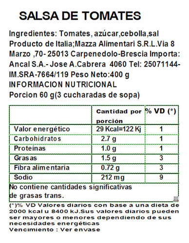Salsa De Tomate Mazza 400 Grs. 1