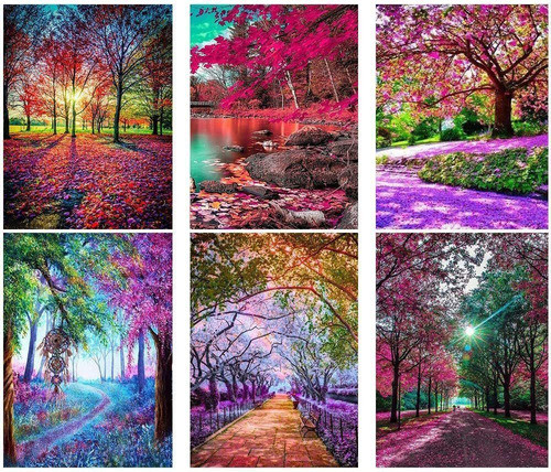 6 Kits Pintura Con Diamantes 5d Paisajes Decoracion 30x40cm 0