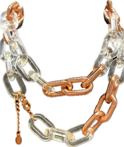 Luli Collar Cadena Enorme Acrilico Blanco Y  Dorado Oro Rosa 0