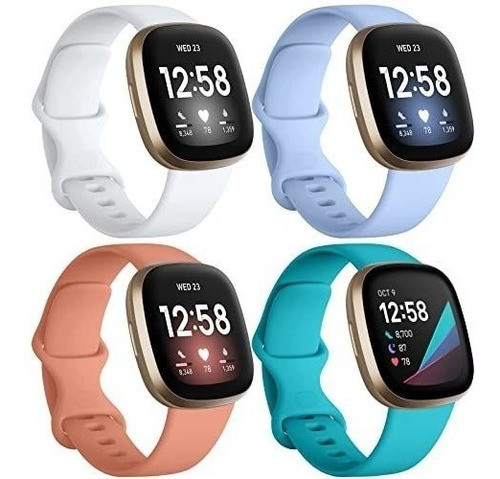 Malla Para Fitbit Versa 3 &sense X4 Small  Blanco + Pastel 0
