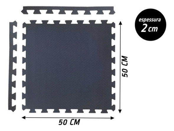 25 Pçs  Tapete Tatame Eva Treino Fitness 50x50 20mm Preto 1