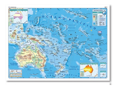 Mapa De Oceanía Mural Laminado Plastificado 90x130cm 1