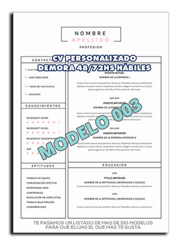 Cv Curriculum Personalizado Profesional + Carta -modelo 002- 1