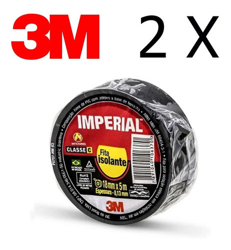 Kit 2 Fitas Adesiva Isolante 3m Preta 18mmx 20m Imperial 1