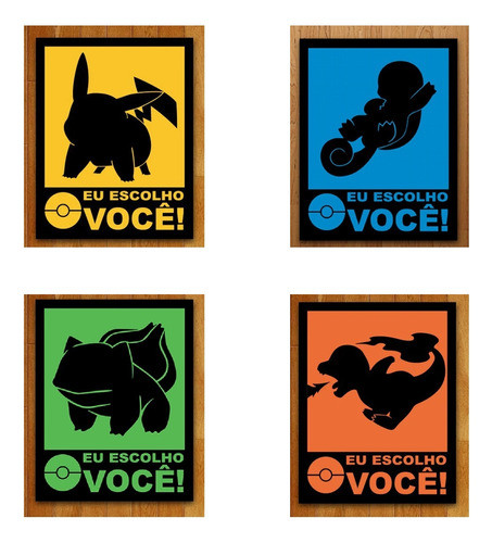 Kit 4 Placas Decorativas Gamer Pokemon Eu Escolho Voce 0