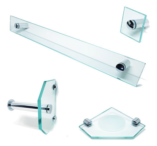 Kit De Acessórios P/ Banheiro 4 Pçs Em Vidro Incolor S602 0