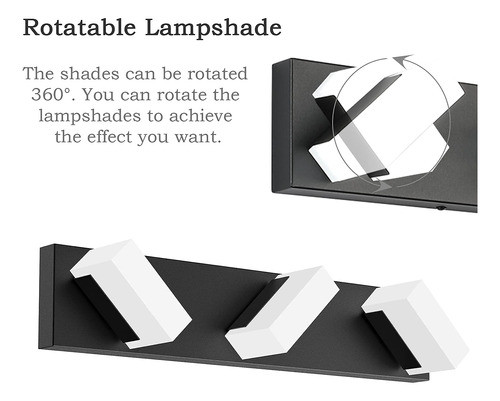 Luminárias Vanity Light Aipsun Black Modern Bathroom 24w Led 1