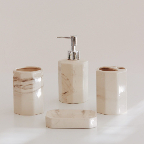 Juego De Baño 4 Piezas De Ceramica Simil Marmol 1