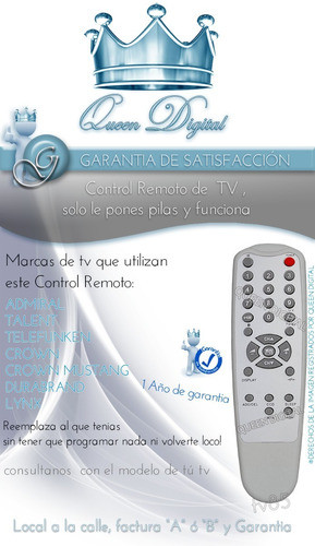 Control Remoto Para Tv Admiral Crown Durabrand Lynx 1