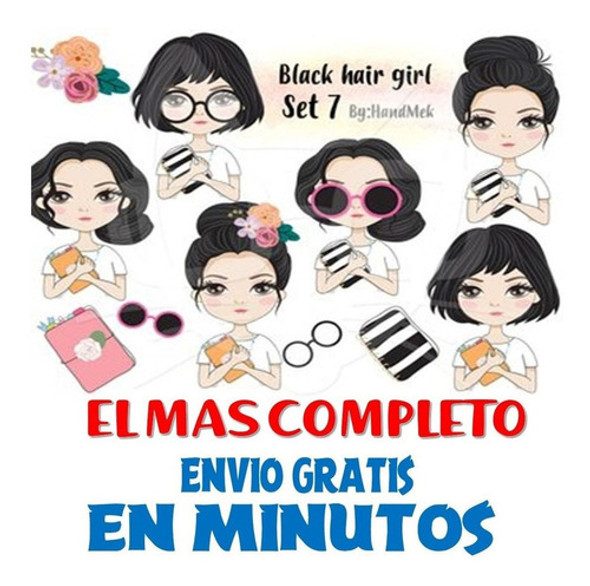 Pack Imagenes Tiernas Niñas Pelo Negro Moda S7 + Regalo A1 1