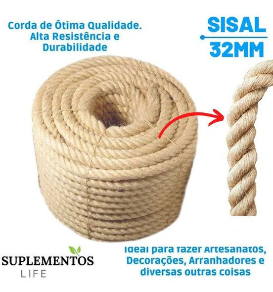 Corda De Sisal 32mm 20 Metros Naval Reforçada Decoração Arte 1 Corda De Sisal 32mm 20 Metros Naval Reforçada Decoração Arte 1