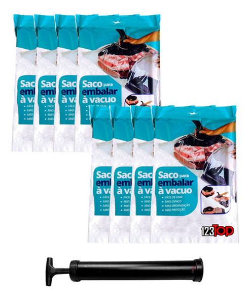 Kit 8x Saco A Vácuo 70x110 Cm + Bomba Viagem Roupas Edredom 0