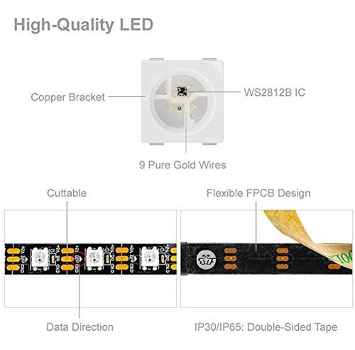 Btf-lighting Ws2812b 5m 60leds / Pixels / M Pcb Negro Flexib 1