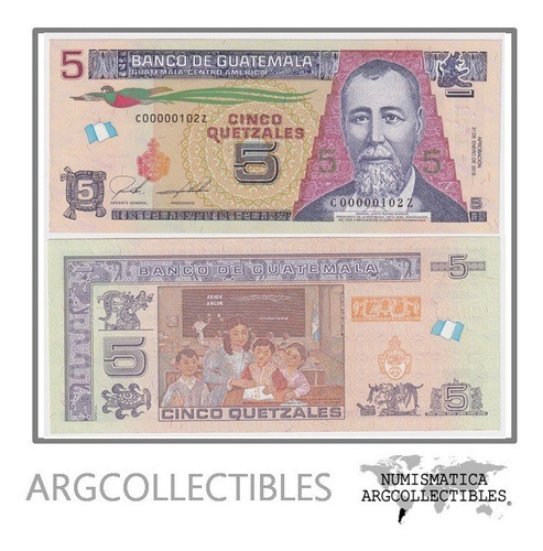 Guatemala Billete 5 Quetzales 2018 P-122a Unc (reposicion) 0