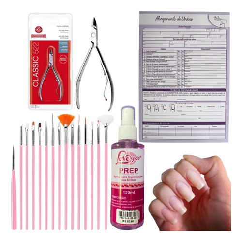 Kit Bloco De Manicure + Preparador P/ Unha Pincéis E Alicate 0