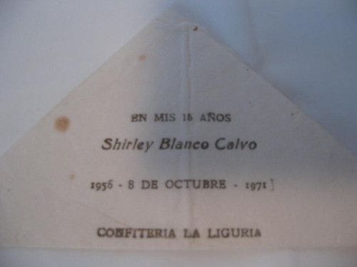 Servilleta De Cumpleaños De 15. Confiteria La Liguria 1971 0