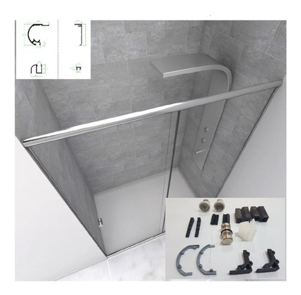 Kit Mamp 1 H/corrediza+ Fijo 200cm Anod P/lam 4+4 S/vidrio 0