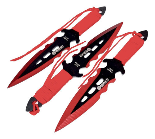 Set Cuchillos Lanzador X3 Kunai Red Ninja Con Funda 0