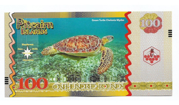 Fk Billete Isla Pitcairn 100 Dolares 2018 Inusual Tortuga. 1