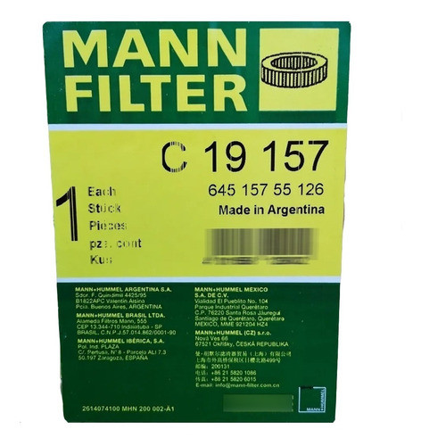 Filtro Mann C19157 Secundario Puma D12 D12f 6c  Motor Deutz 1