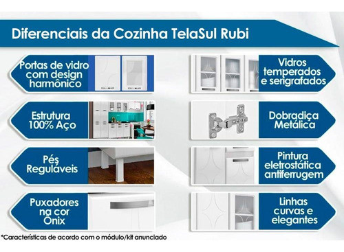 Cozinha Compacta Kit Rubi Aço 6ptas 1gav 105cm Branco-telasu 1