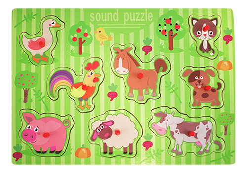 Juego De Encastre Puzzle De Madera Con Sonido Animales De La 0
