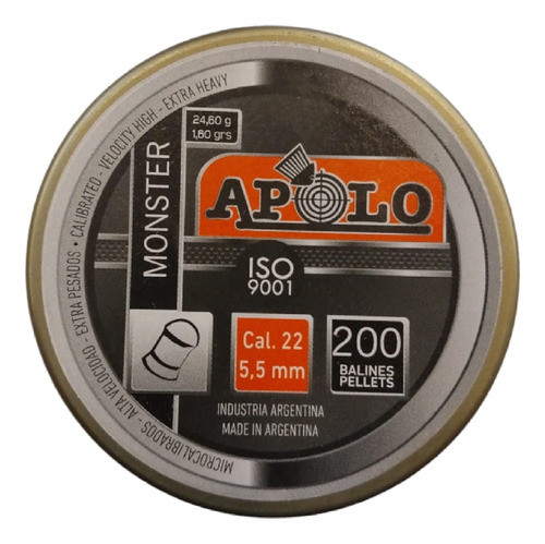Balines Apolo Monster Lata C.5.5 X 200 Unidades 25 Grains 0