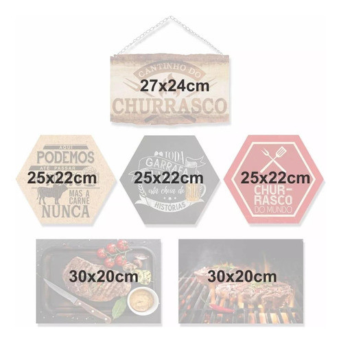 Kit Com 6 Placas Decorativas Em Mdf - Tema Churrasco 1