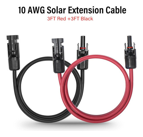 Cable De Extensión Solar Kimbluth 10 Awg 3 Pies Negro + 3 Pi 1