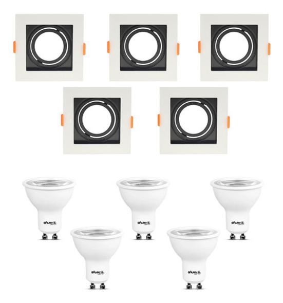 Kit 5 Spots Mr16 Dicroica + 5 Lâmpadas Led 4,8w 2700k Bivolt 0