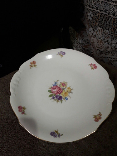 Plato De Masas Con Asas Antiguo En Porcelana Checoslovaca 0