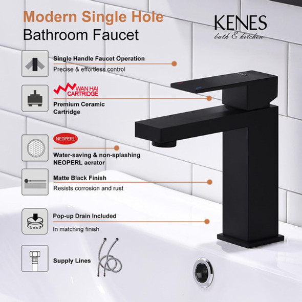 Grifo Monomando Lavabo Baño Negro Mate Grifo Tocador Acero I 1