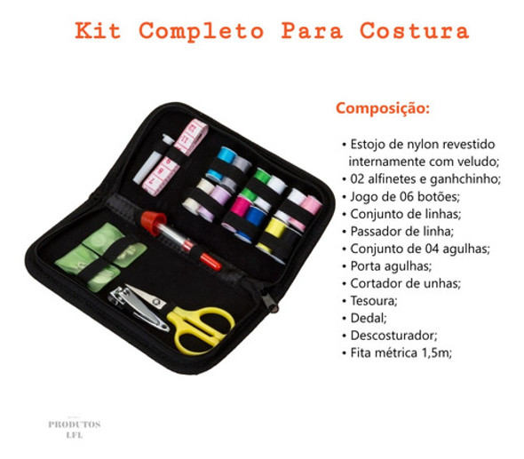 Kit Costura Acessórios Viagem Agulhas Linhas Tesoura Metal 1