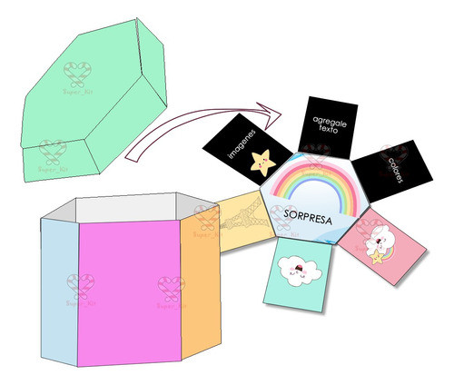 Kit Imprimible Molde Cajita Explosiva Editable + Fondos 0