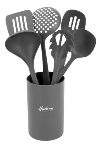 Set Utensilios De Cocina Hudson Con Base Color Gris Nylon 1