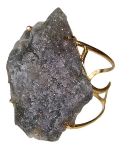 Pulseira Bracelete Pedra Drusa Geodo Cristal Metal Dourado 4 0