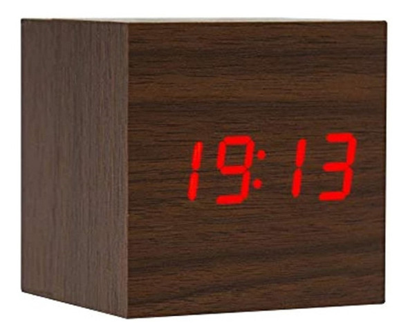 Despertador Digital Threeh, Luz Led De Madera Mini Cubo Desp 1