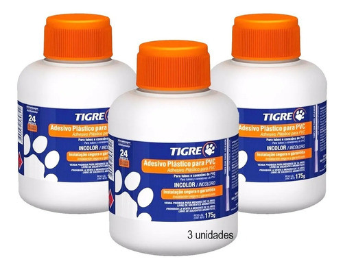 Kit 3 Cola Tigre Adesivo Pvc 175g Com Pincel - Incolor Full 0