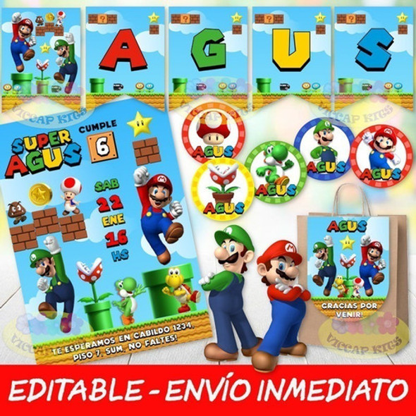 Kit Imprimible Super Mario Bros 100% Editable Candy Bar 1