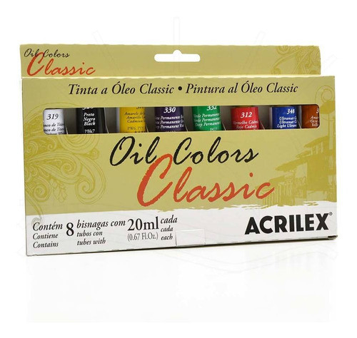 Tinta Óleo Acrilex - Estojo Com 8 Bisnagas 0