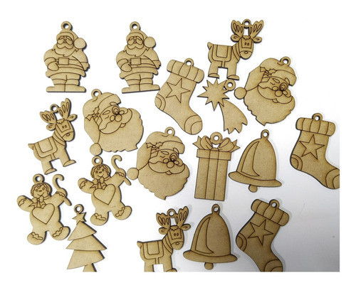 100 Formas 4cm Navideñas Colgar Fibrofacil Mdf Navidad 0