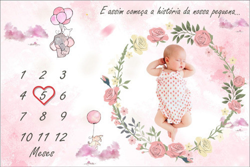 Tapete Para Foto Bebê Mêsversário Elefantinho Menina 0