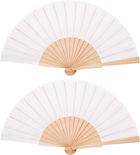 Abanico De Tela Y Madera Plegable Blanco Pack X 2 U 0