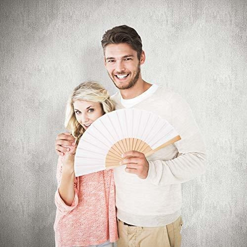 Abanico De Tela Y Madera Plegable Blanco Pack X 2 U 1