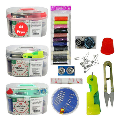 Kit Costura Maleta Completa Linha Agulha Tesoura 64 Peças 0
