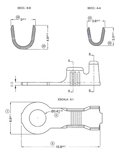 50 Terminales Ficha Ojal Diametro (ext. 6.5mm / Int. 3.4mm) 1