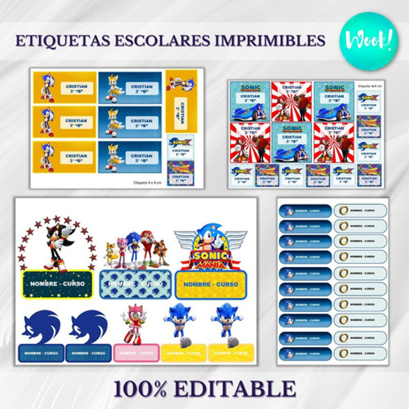 Kit Imprimible Etiquetas Escolares Sonic Editables 1